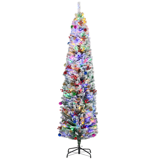 7ft Decorated Christmas Tree Artificial - White Frosted Green with LED Lights Multicoloured 592 Tips