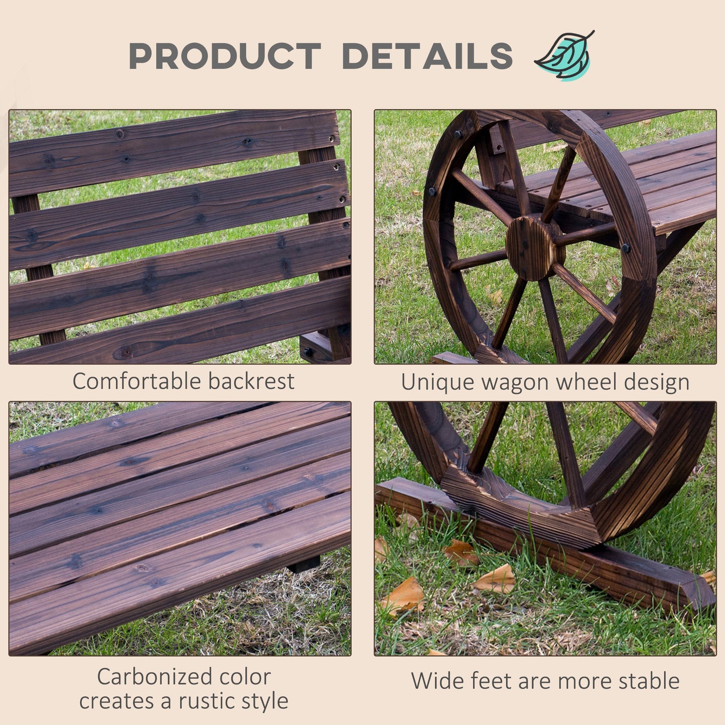 Wagon Wheel Chair Bench Armrest Rustic Loveseat Wood Outdoor Garden