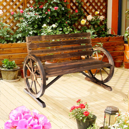 Wagon Wheel Chair Bench Armrest Rustic Loveseat Wood Outdoor Garden