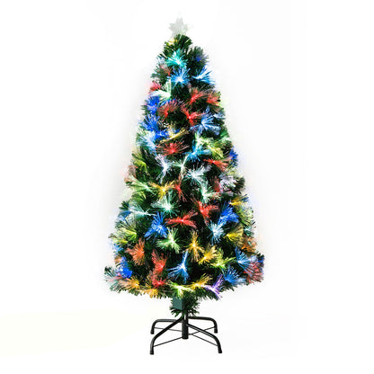 Homcom 4FT Tall Artificial Tree Fiber Optic Colorful LED Pre-Lit Holiday Home Christmas Decoration with Flash Mode - Green Primary Image