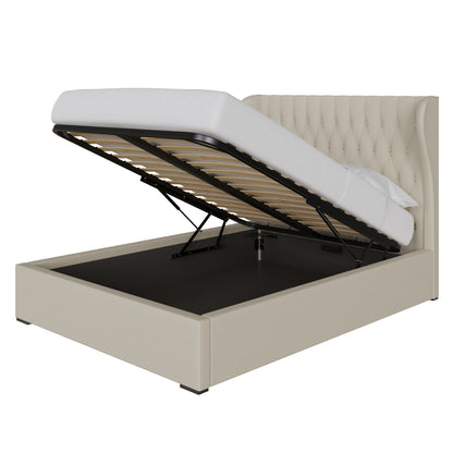 Dakota Double Ottoman Bed Wood & Fabric Natural 6 x 7ft