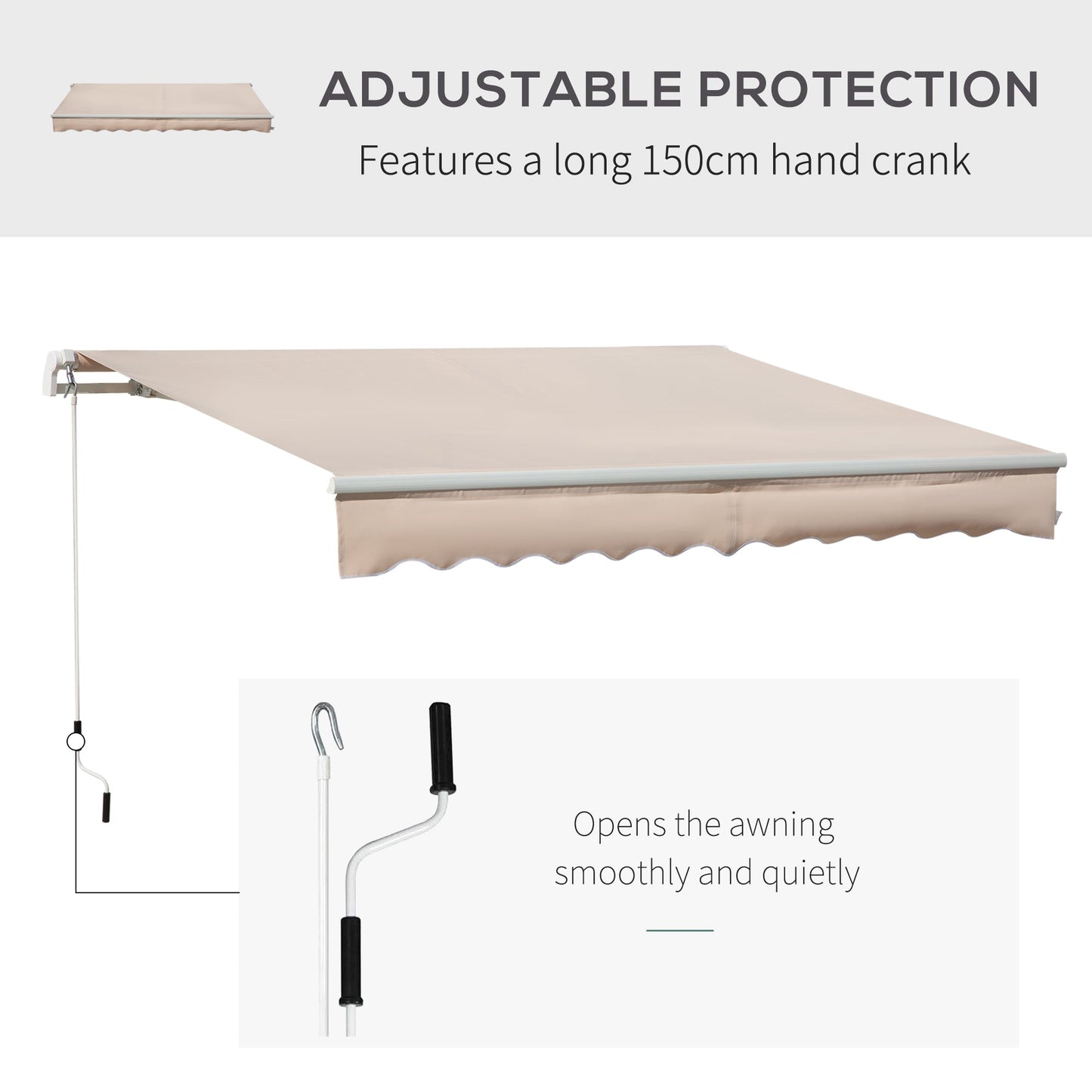 Outsunny 4X2.5M Manual Awning Window Door Sun Weather Shade With Handle Beige