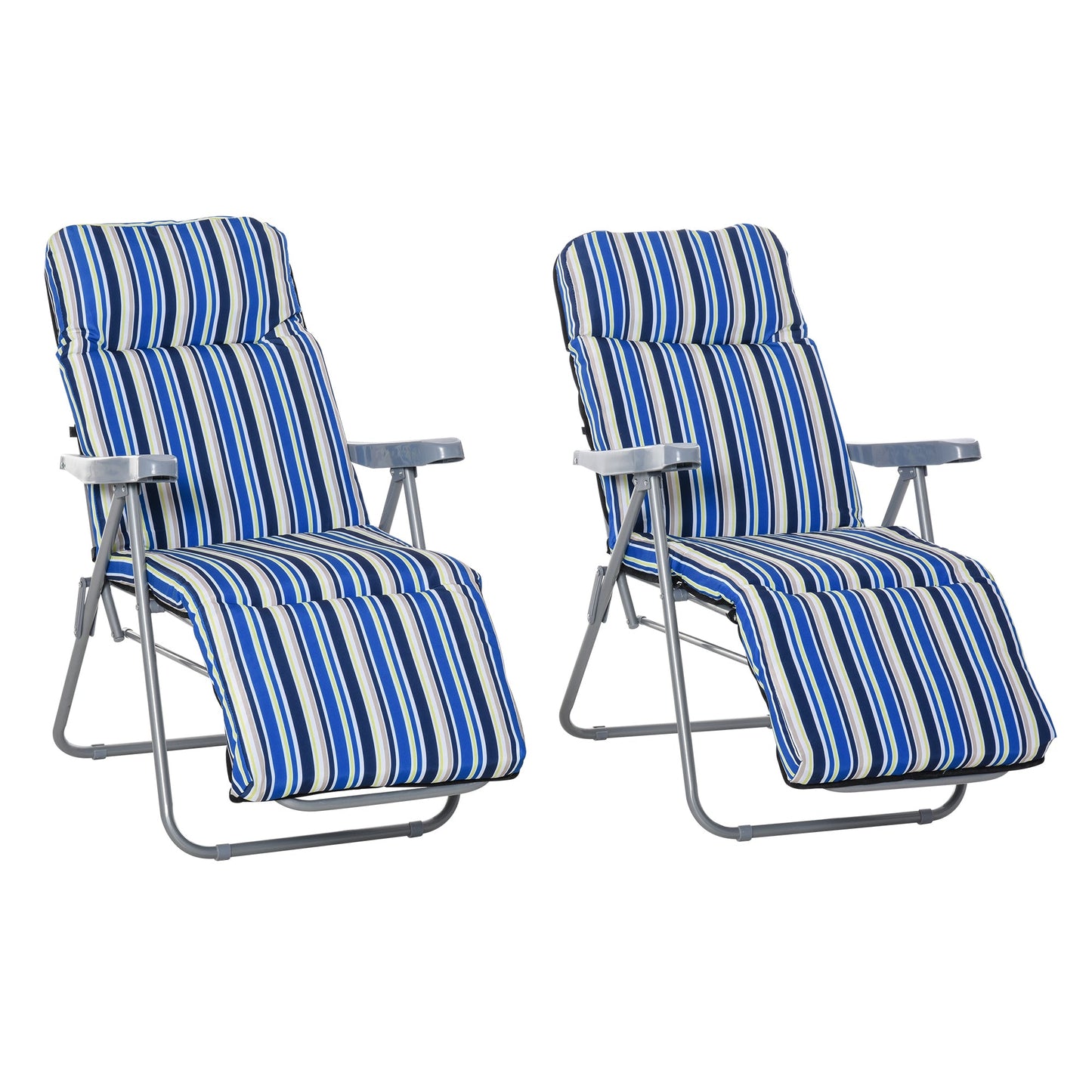 Set of 2 Garden Sun Lounger Outdoor Reclining Seat Cushioned Seat Foldable Adjustable Recliner Blue and White Primary Image