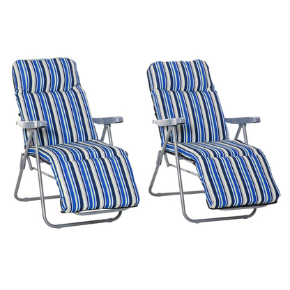 Set of 2 Garden Sun Lounger Outdoor Reclining Seat Cushioned Seat Foldable Adjustable Recliner Blue and White Primary Image