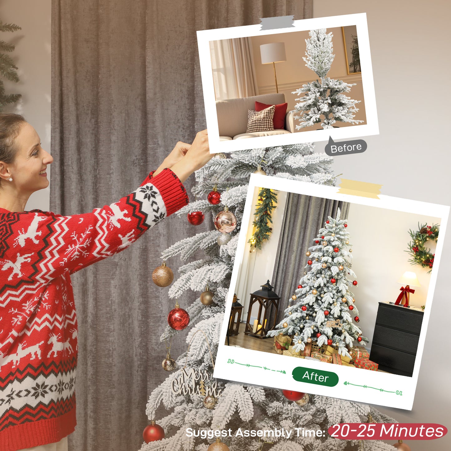 6ft Christmas Tree Artificial - White Frosted Green  1338 Tips