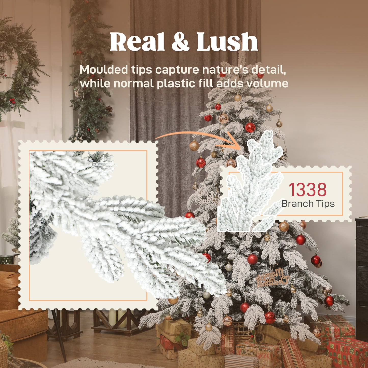 6ft Christmas Tree Artificial - White Frosted Green  1338 Tips