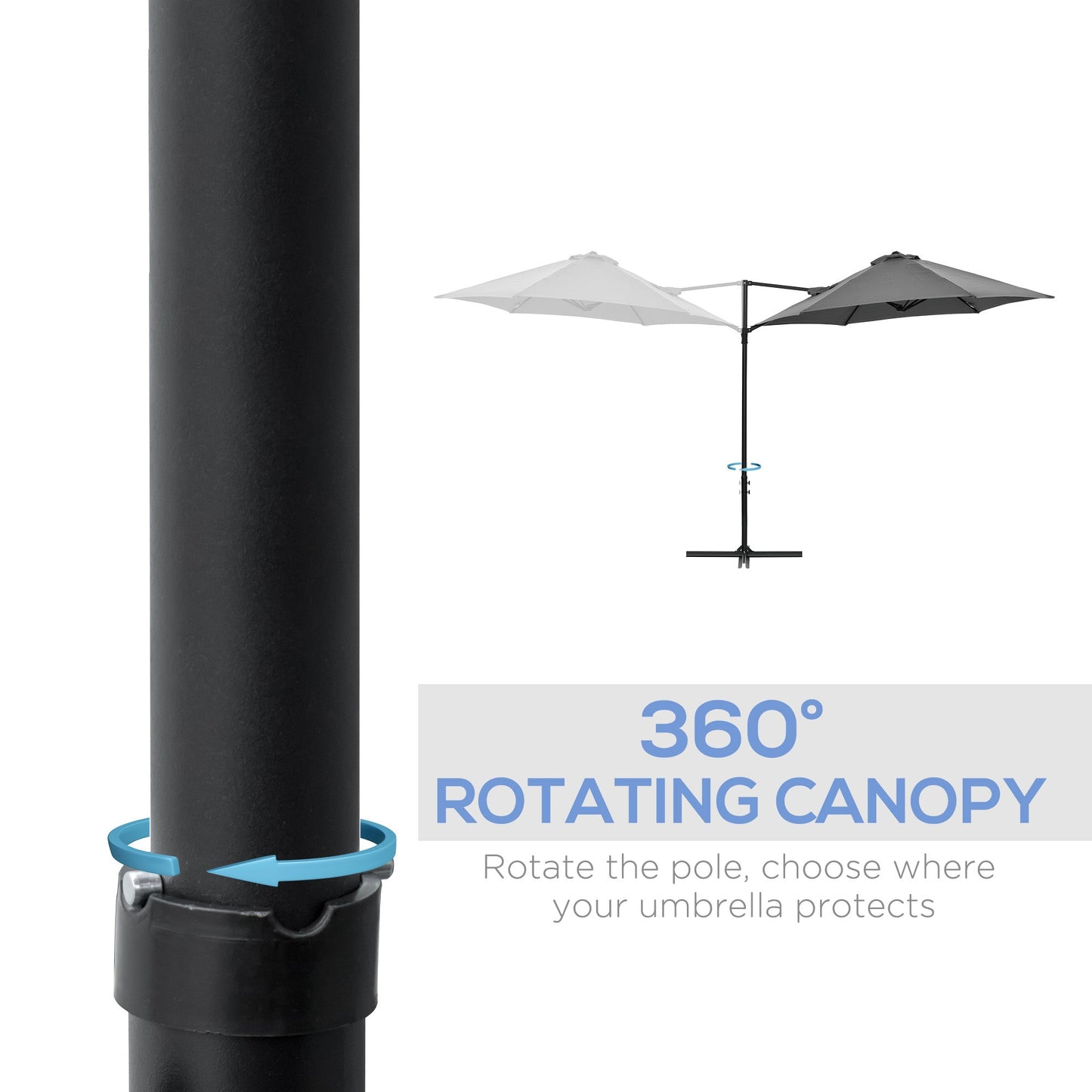 2.5M Garden Cantilever Parasol with 360° Rotation