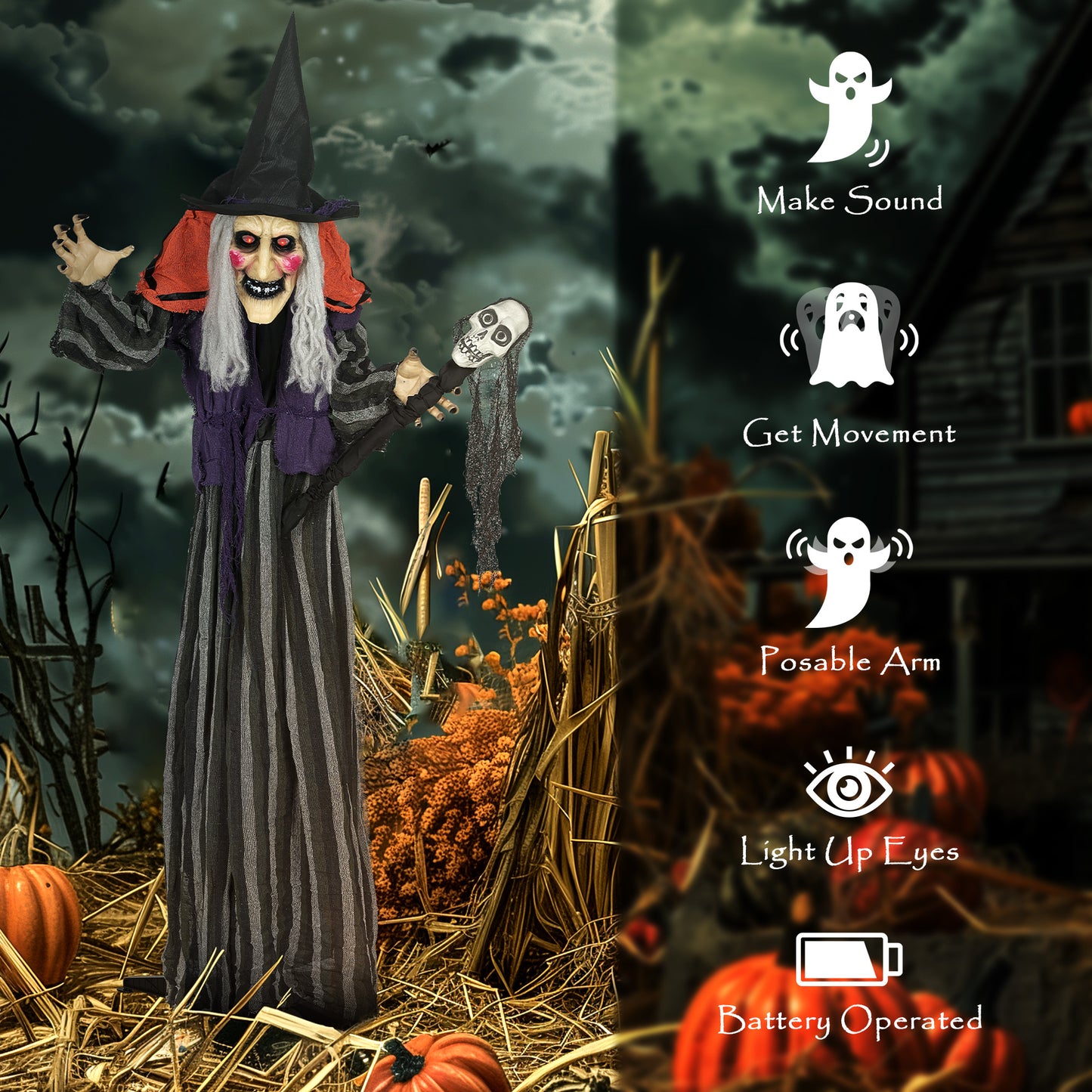 Animated Witch Halloween Decoration - 160cm