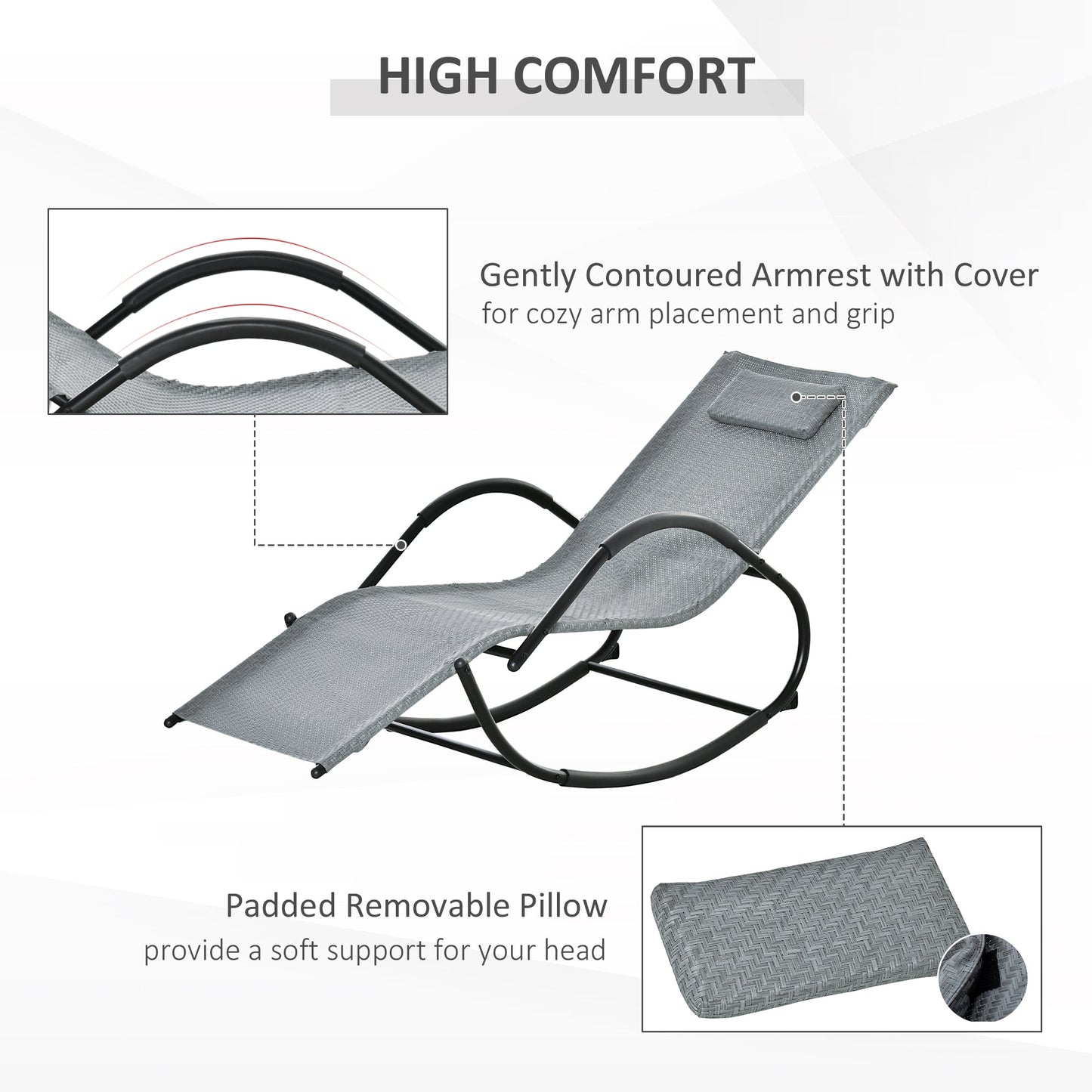 Zero Gravity Rocking Lounge Chair w/ Pillow for Indoor & Outdoor Texteline Grey