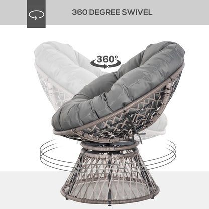360° Swivel Rattan Papasan Moon Bowl Chair Round Lounge Garden Wicker Basket Seat with Padded Cushion Oversized for Outdoor Indoor