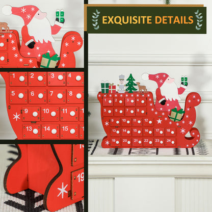 Christmas Sleigh Advent Calendar Red - 36cm