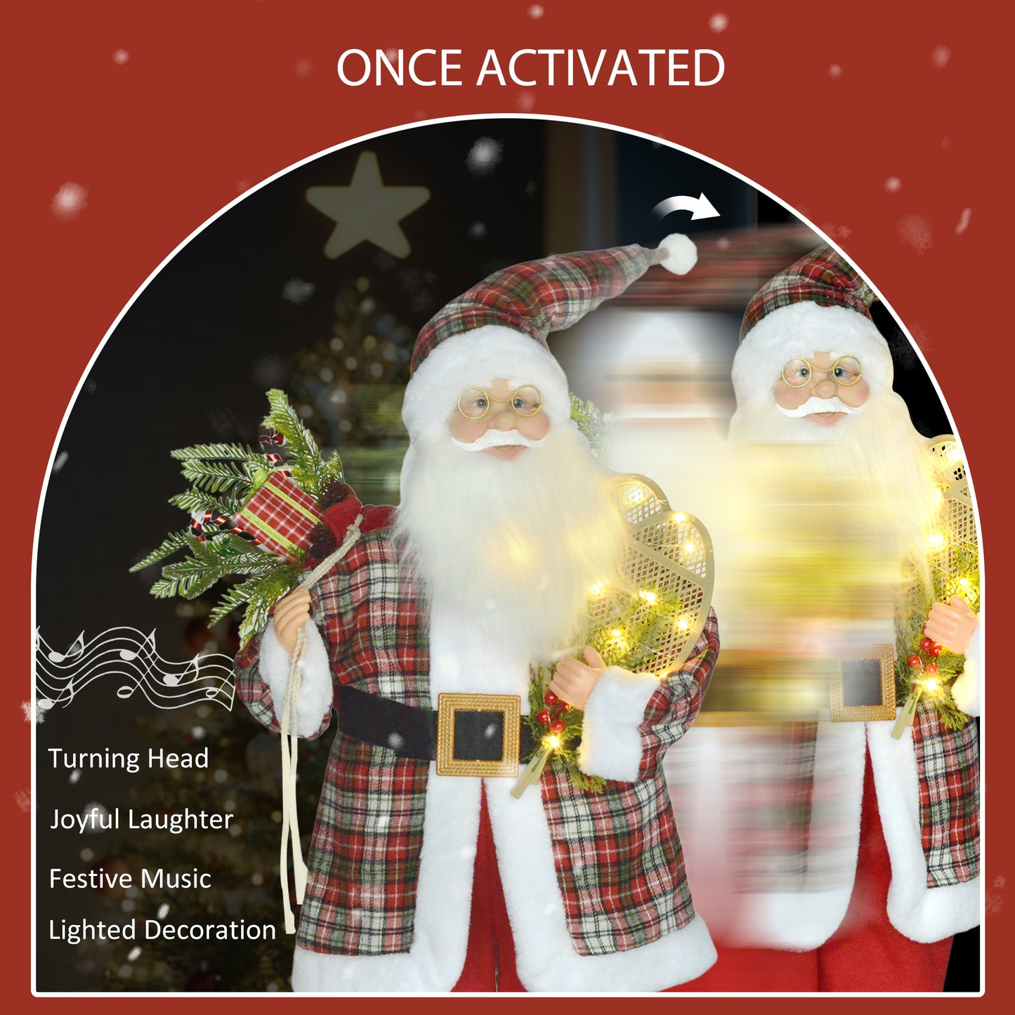 Santa Christmas Decoration with Tartan Pattern - 120cm