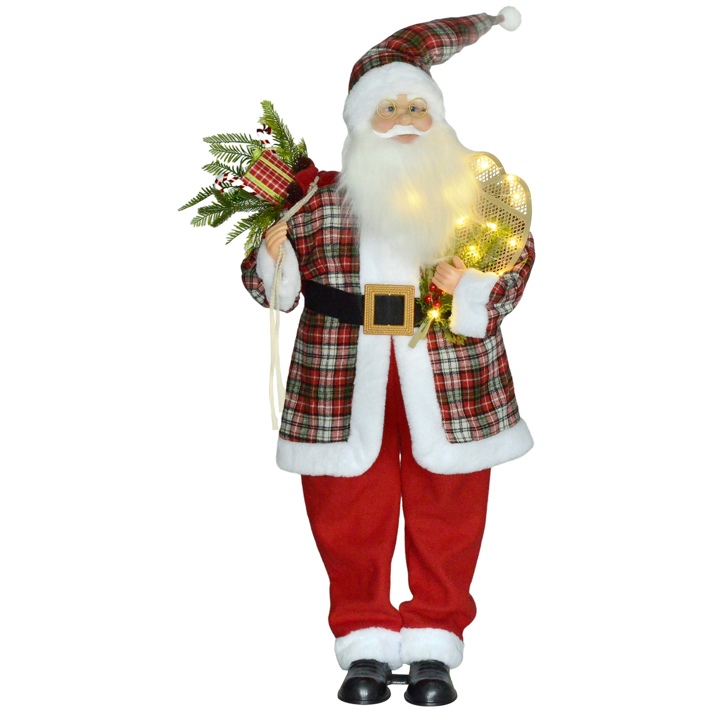Santa Christmas Decoration with Tartan Pattern - 120cm
