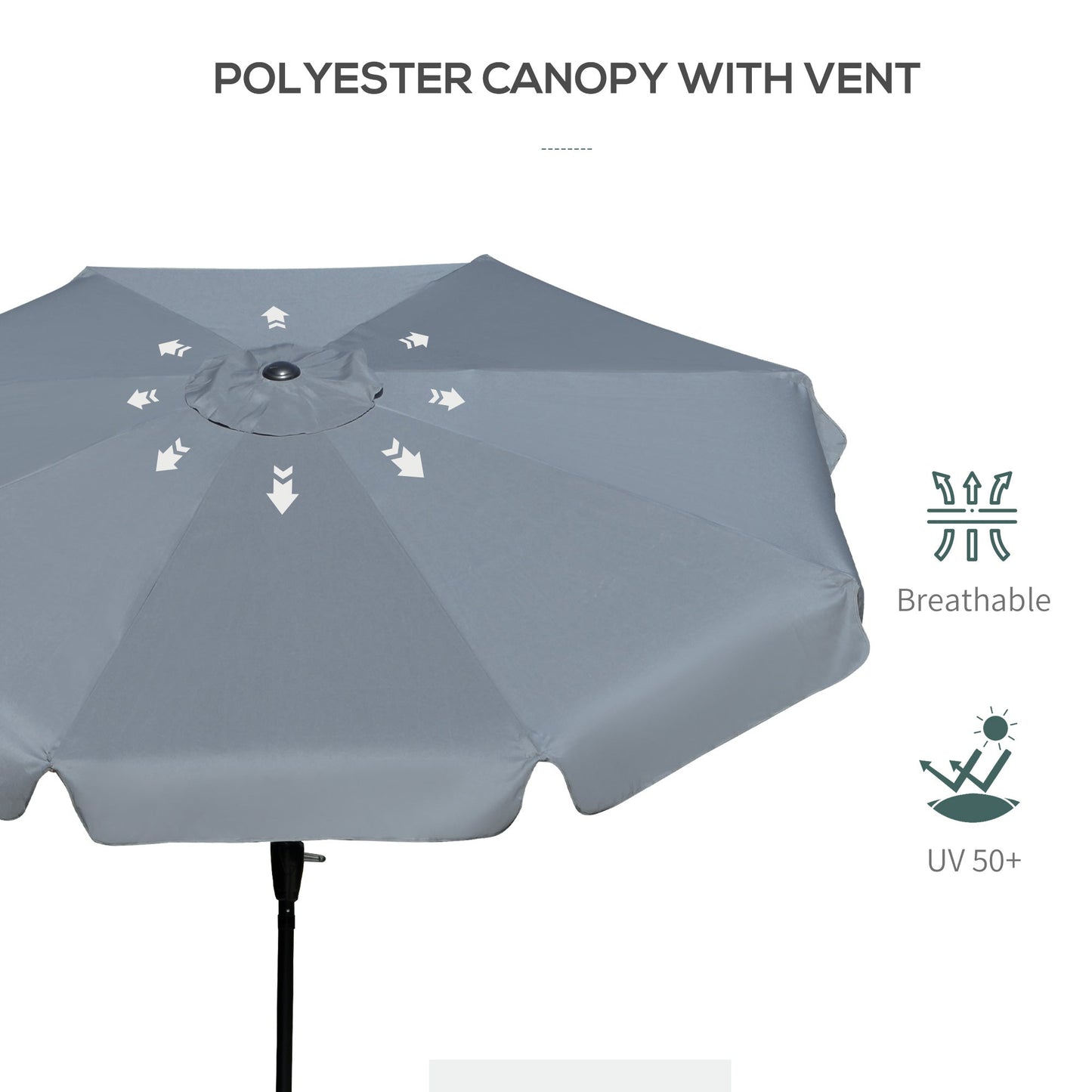 Outsunny 2.66M Patio Umbrella Garden Parasol Outdoor Sun Shade Table Umbrella With Ruffles 8 Sturdy Ribs Charcoal Grey