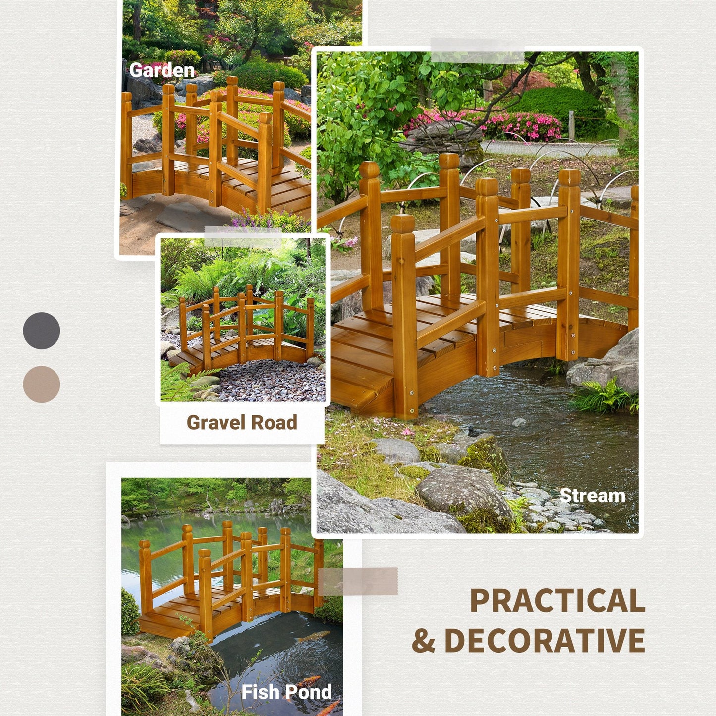 Outsunny Wooden Garden Bridge with Safety Railings