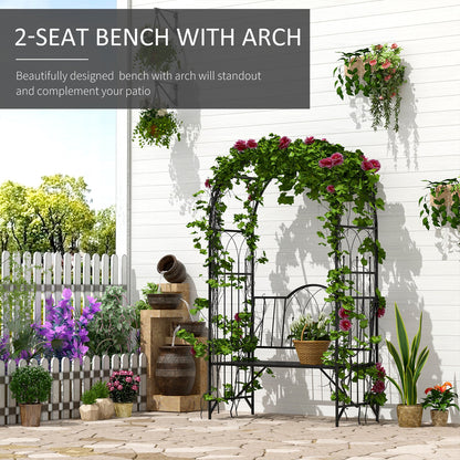 Garden Metal Arch Bench Outdoor Patio Rose Trellis Arbour Pergola for Climbing Plant Antique Style 2 Seater Chair