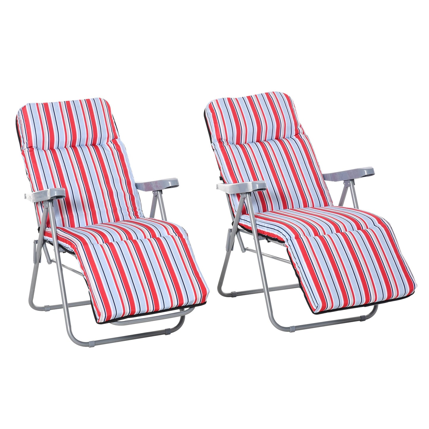 Set of 2 Garden Sun Lounger Outdoor Reclining Seat Cushioned Seat Foldable Adjustable Recliner Red and White Primary Image