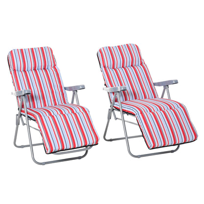 Set of 2 Garden Sun Lounger Outdoor Reclining Seat Cushioned Seat Foldable Adjustable Recliner Red and White Primary Image