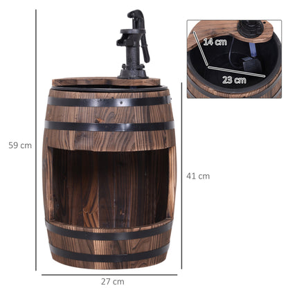 Fir Wood Barrel Pump Fountain W/ Flower Planter