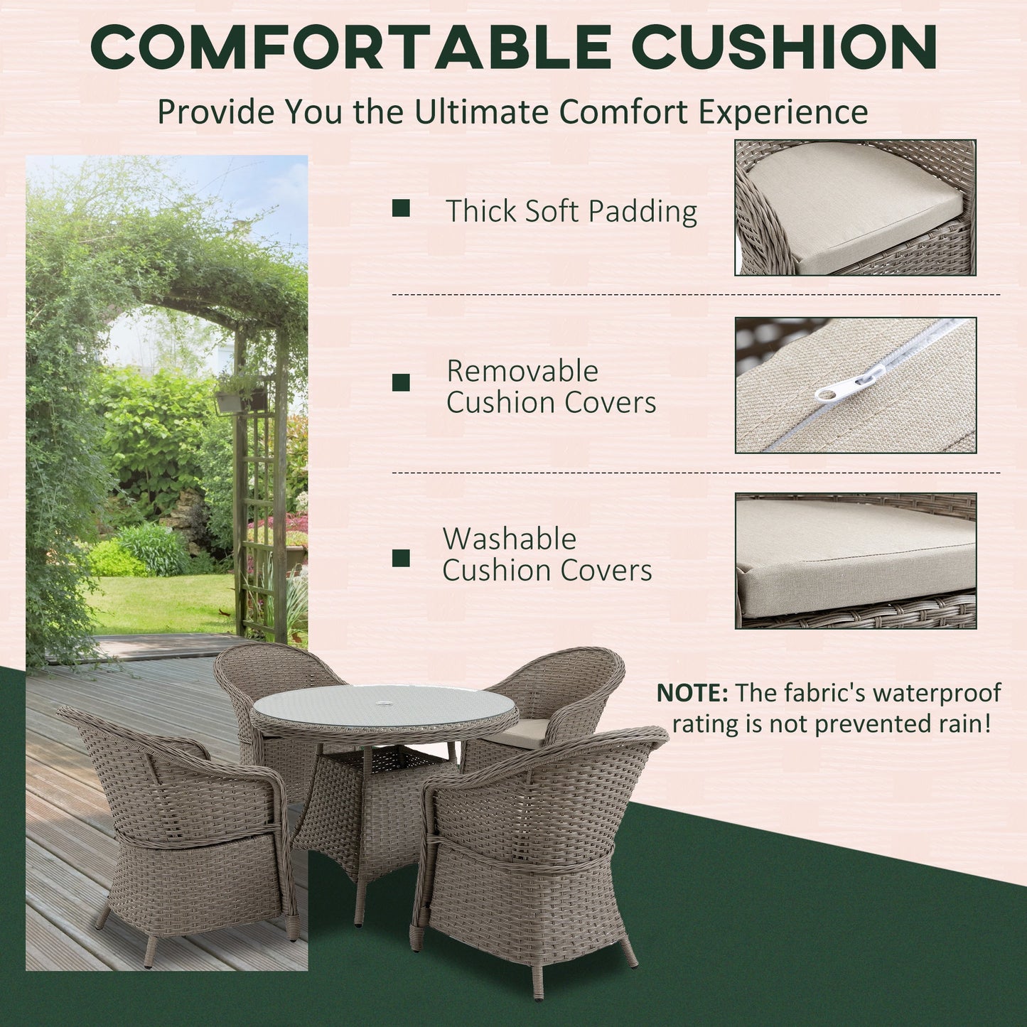 Outsunny 5 Pieces Luxury PE Rattan Dining Sets with Cushion