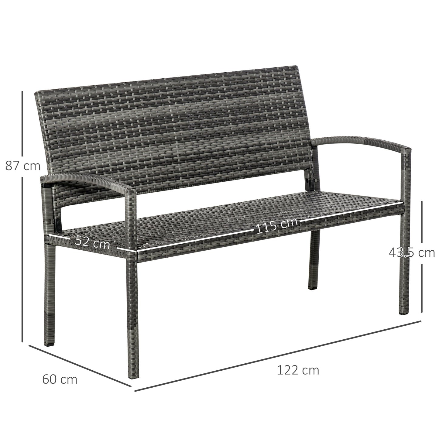 Patio Rattan 2 Seater Garden Bench Wicker Weave Love Seater Armchair Furniture Outdoor Garden Conservatory Chair Grey