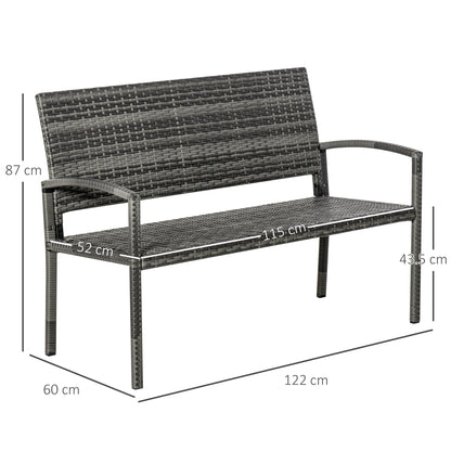 Patio Rattan 2 Seater Garden Bench Wicker Weave Love Seater Armchair Furniture Outdoor Garden Conservatory Chair Grey