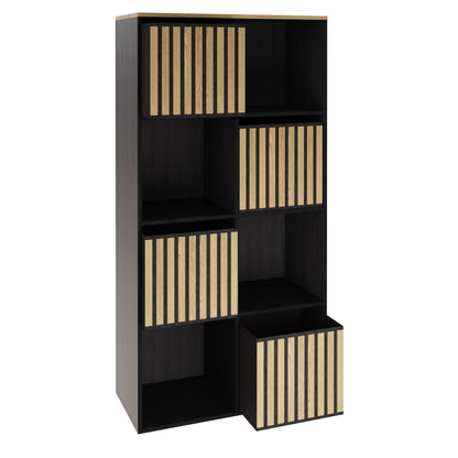 Kube Tall Sideboard Black & Light Oak 4 Shelves 4 Drawers