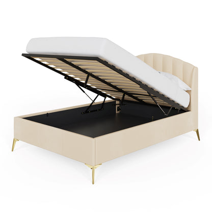 Pettine Double Ottoman Bed Wood & Fabric Natural 5 x 7ft