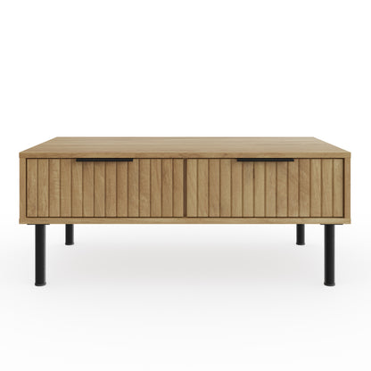 Nervata Coffee Table Oak & Black 2 Drawers