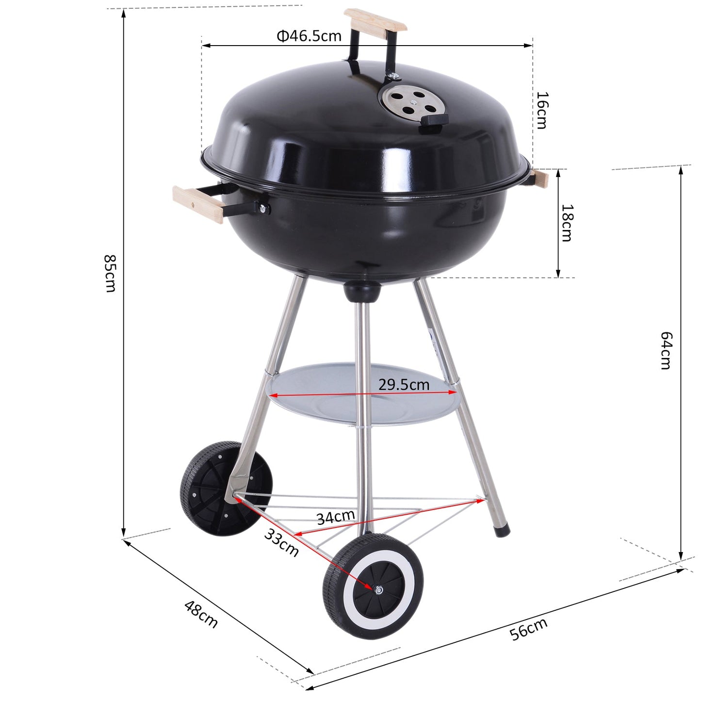 Portable Round Kettle Charcoal Grill BBQ Smoker with Lid Outdoor Heat Control Party Patio Barbecue Garden