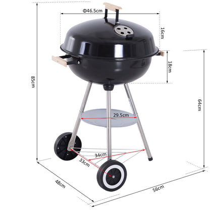 Portable Round Kettle Charcoal Grill BBQ Smoker with Lid Outdoor Heat Control Party Patio Barbecue Garden