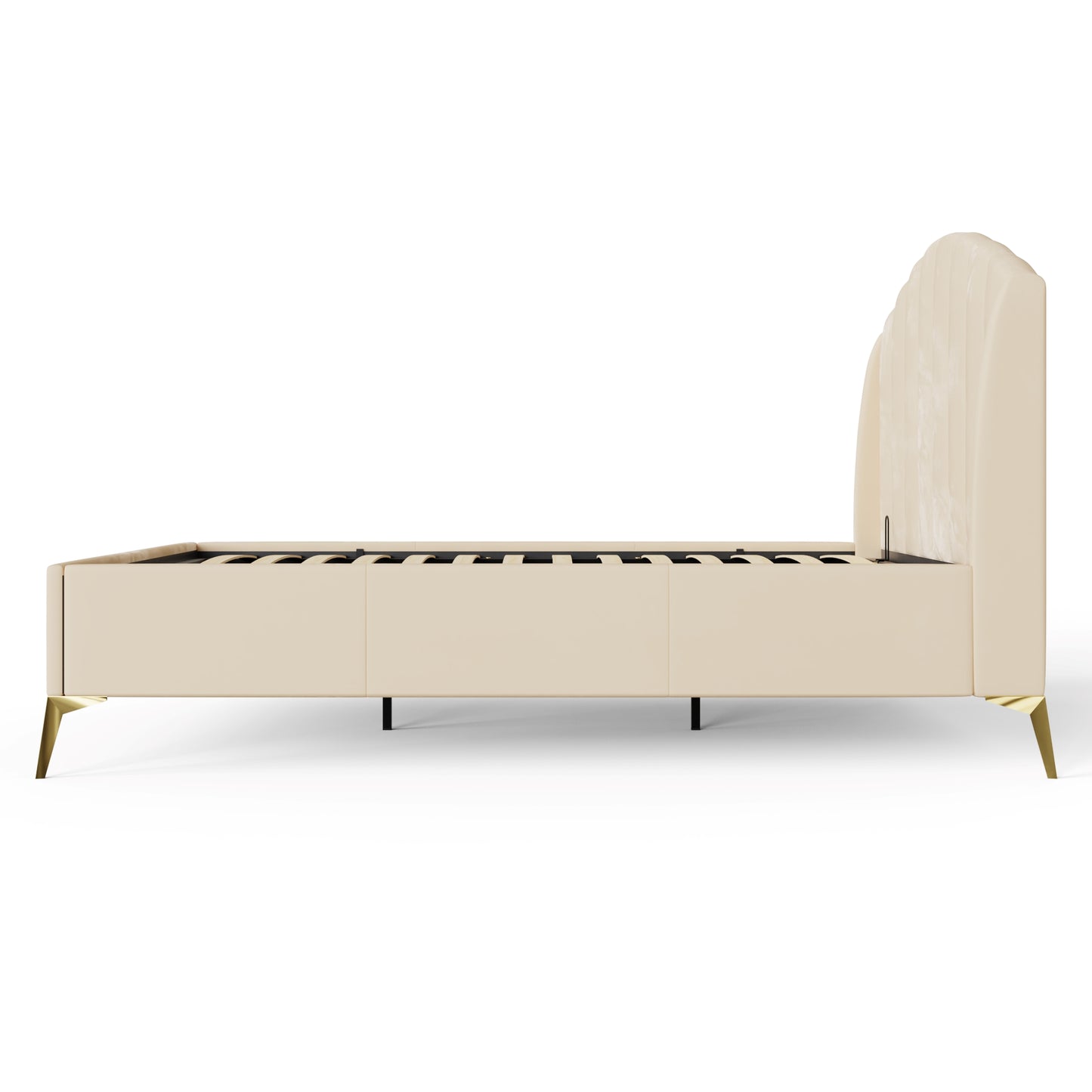 Pettine King Size Ottoman Bed Wood & Fabric Natural 5 x 7ft