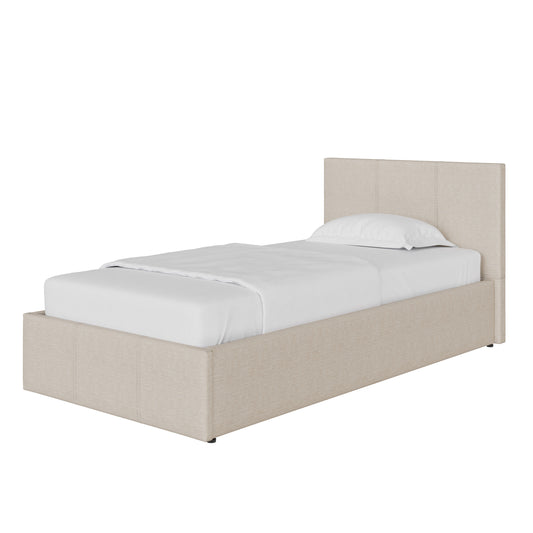 Side Lift Single Ottoman Bed Metal & Wood Natural 3 x 7ft