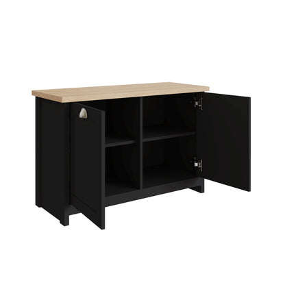 Lancaster Shoe Storage Black & Oak 2 Doors 4 Shelves