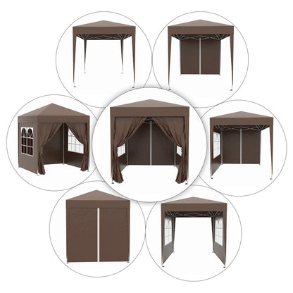 2m x 2m Garden Pop Up Gazebo Marquee Party Tent Wedding Awning Canopy New With free Carrying Case Coffee + Removable 2 Walls 2 Windows