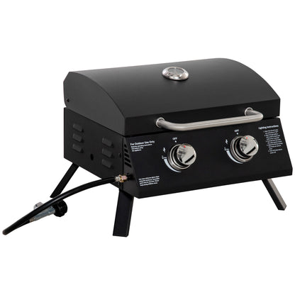 2 Burner Gas BBQ Grill Outdoor Portable Folding Tabletop Barbecue w/ Lid Primary Image