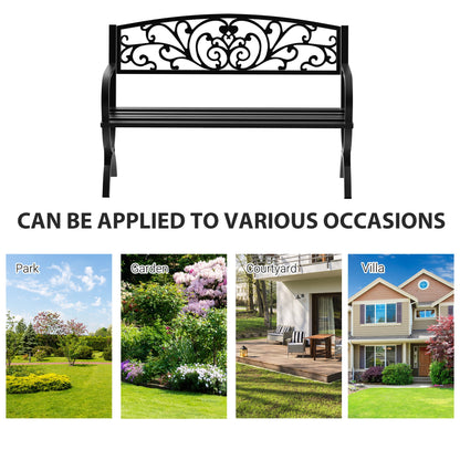 Outsunny 127L X 60W X 85H cm Powder Coated Garden Bench For Patio Backyard Steel-Black