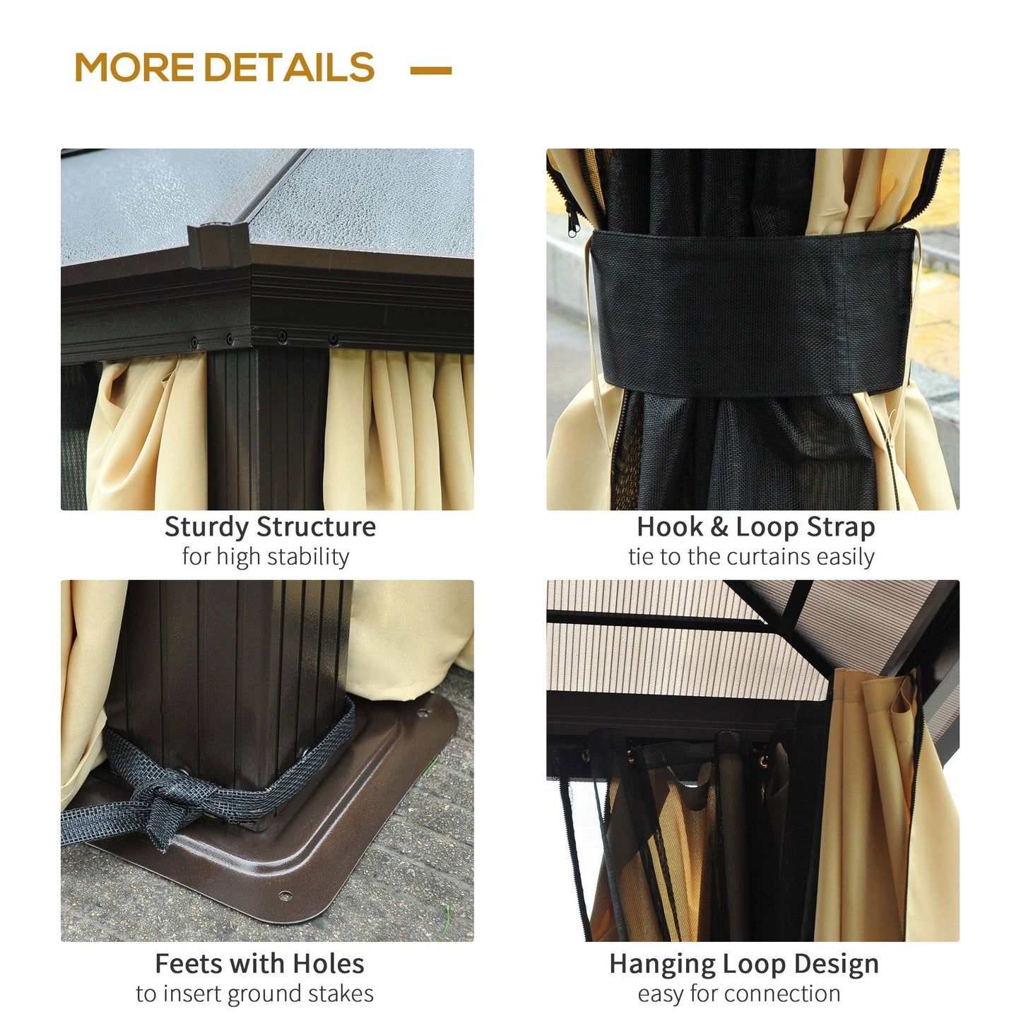 3.6 x 4m Hardtop Gazebo Canopy with Polycarbonate Roof and Aluminium Frame