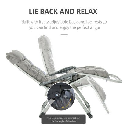 Reclining 2-Piece Zero Gravity Chair Folding Garden Sun Lounger Cushion Headrest