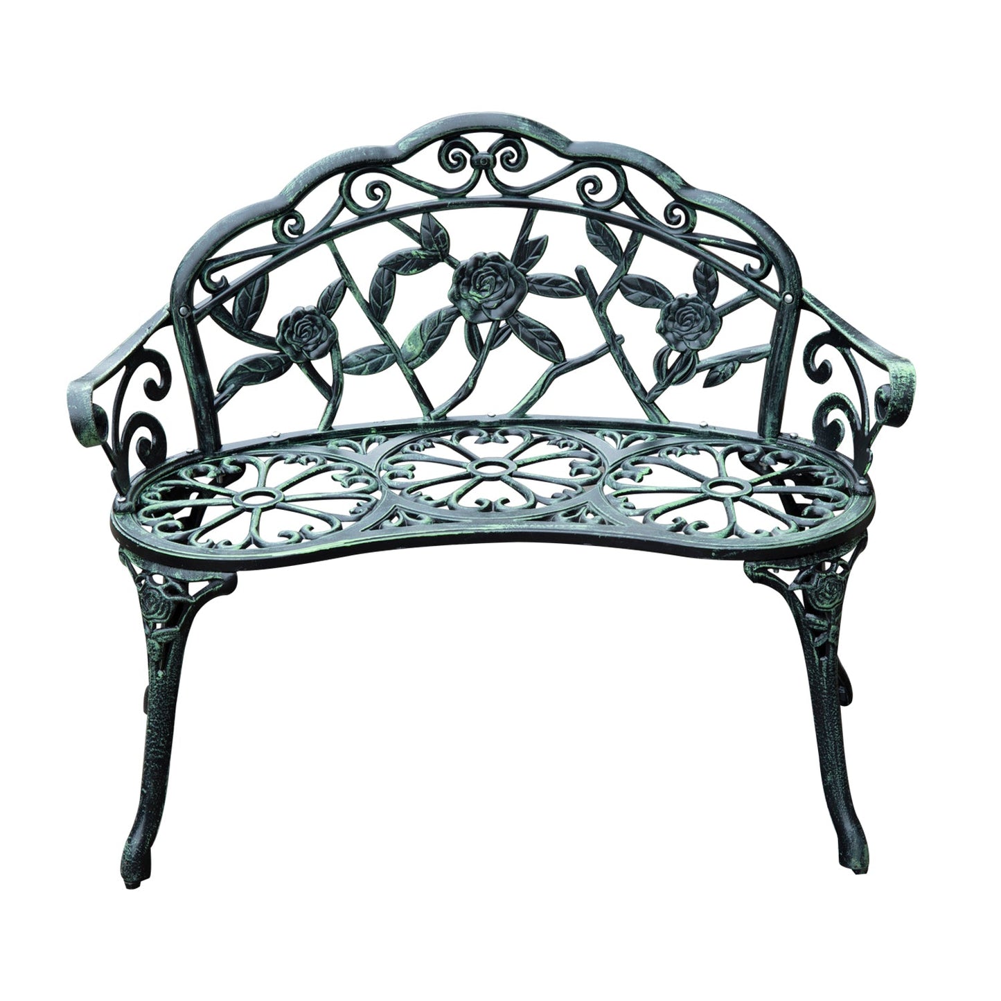 Cast Aluminum Garden Bench-Antique Green