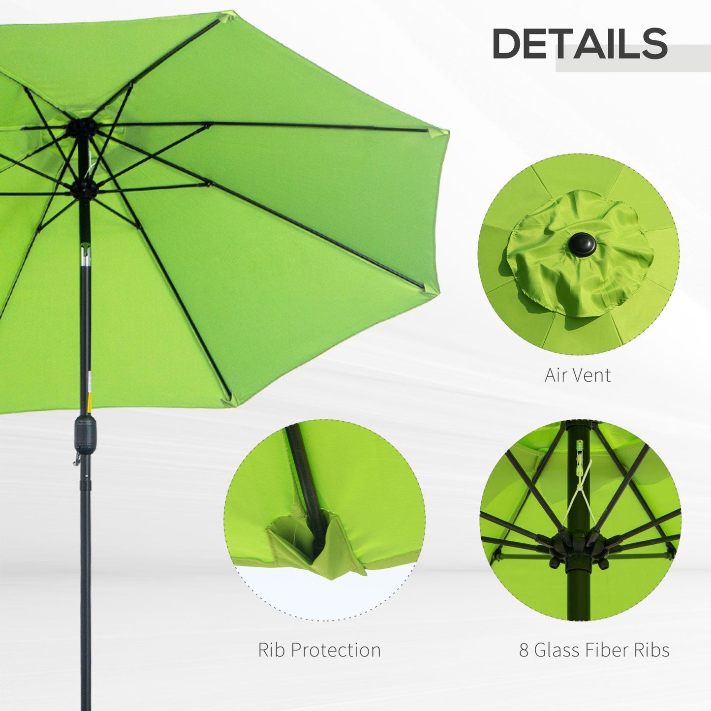 2.7M Patio Sun Umbrella Parasol Tilt Shade Shelter Canopy Aluminium Frame Light Green