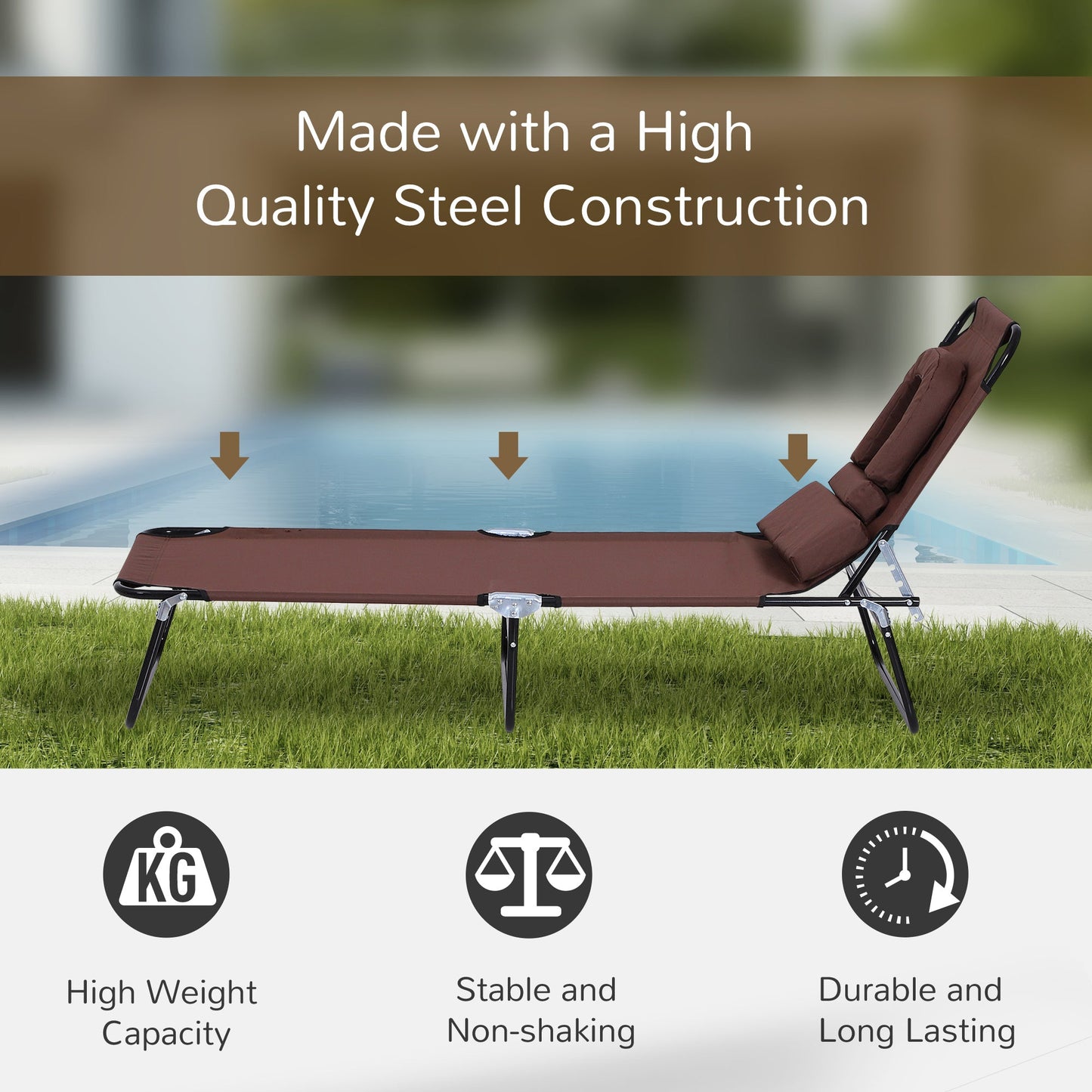 Foldable Sun Lounger Reclining Chair with Pillow and Reading Hole Garden Beach Outdoor Recliner Adjustable