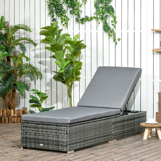 Rattan Sun Lounger Adjustable Garden Furniture Recliner Bed Chair Reclining Patio Wicker Grey Primary Image