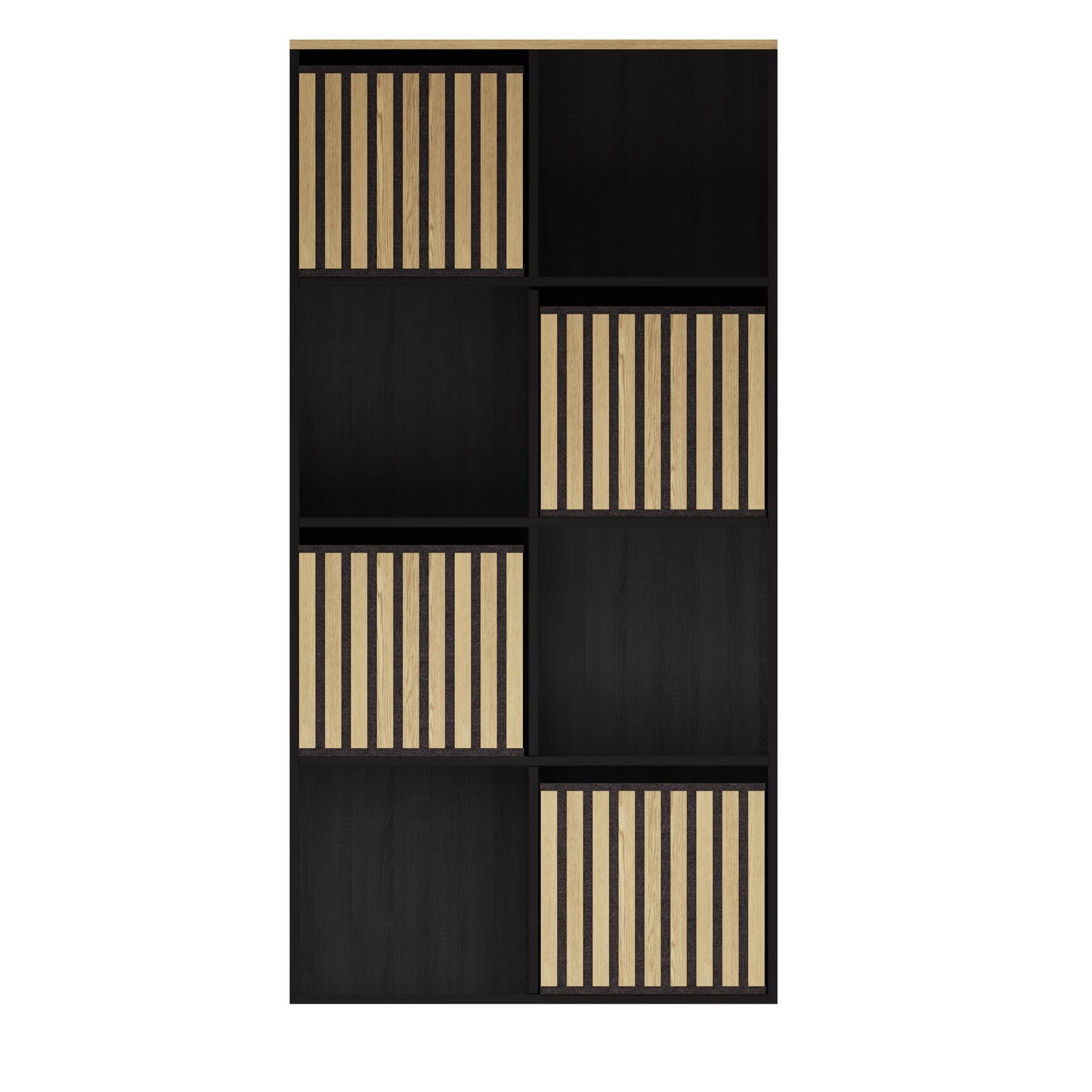 Kube Tall Sideboard Black & Light Oak 4 Shelves 4 Drawers