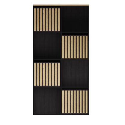 Kube Tall Sideboard Black & Light Oak 4 Shelves 4 Drawers