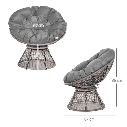 360° Swivel Rattan Papasan Moon Bowl Chair Round Lounge Garden Wicker Basket Seat with Padded Cushion Oversized for Outdoor Indoor