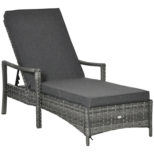 Patio Dual Rattan Wicker Single Sun Lounger w/ 4-Level Adjustable Headrest