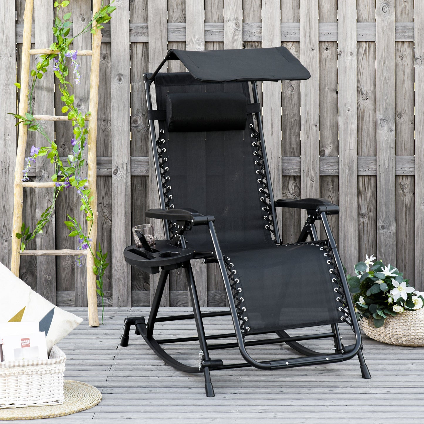 Folding Recliner Chair Outdoor Lounge Rocker Zero-Gravity Seat w/ Adjustable