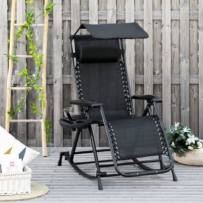 Folding Recliner Chair Outdoor Lounge Rocker Zero-Gravity Seat w/ Adjustable