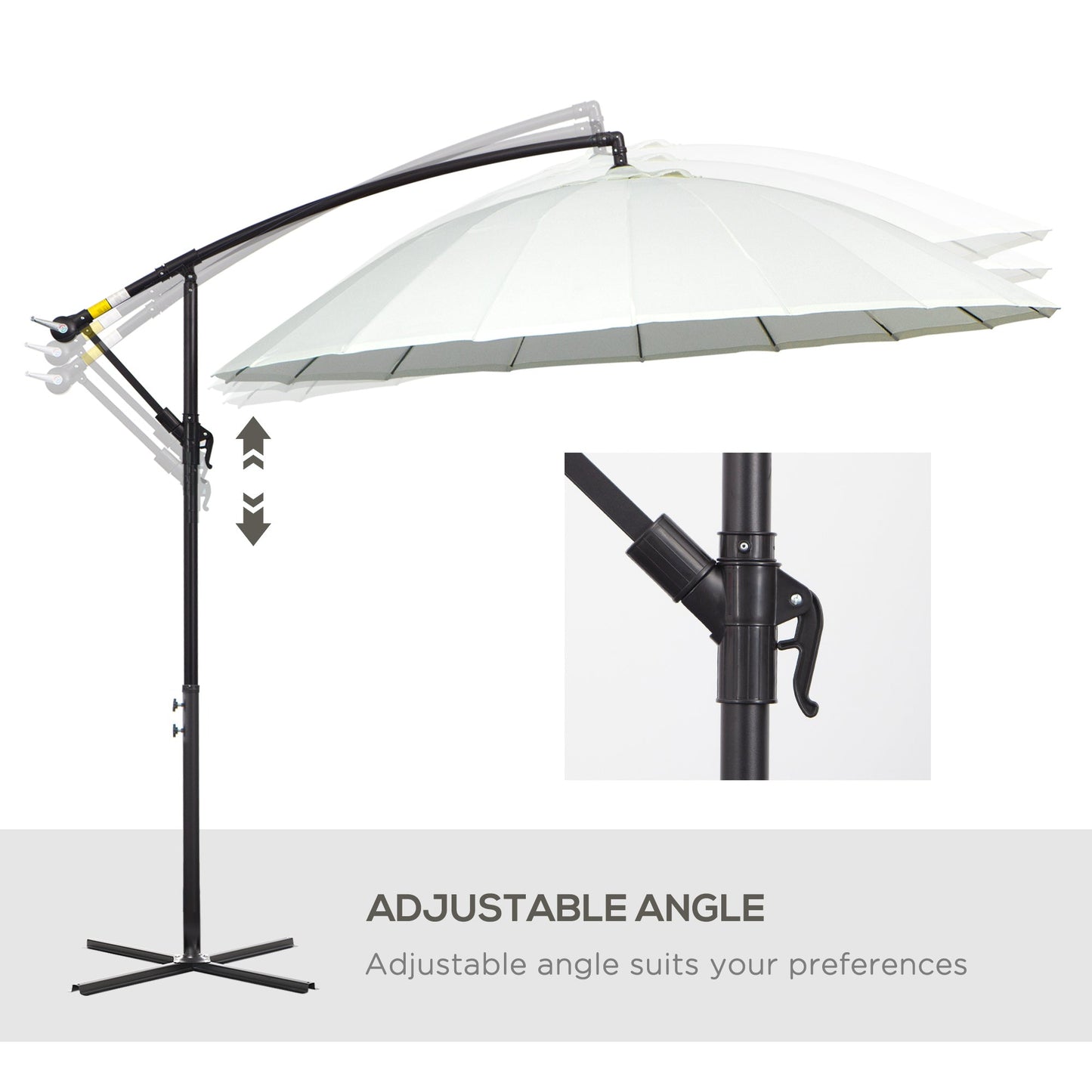 3M Cantilever Umbrella 18 Ribs & Vents Adjustable Angle for Patio Cream White